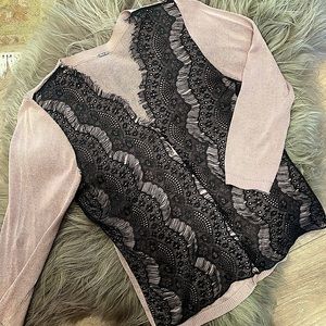 Chan Luu Rose Silk + Black Lace Cardigan